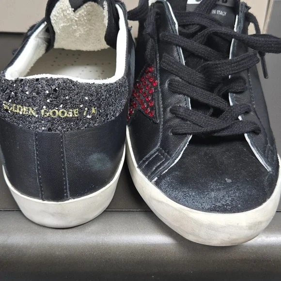 Golden Goose Black Sneakers with Red Star and Glitter Heel - Picture 3 of 4